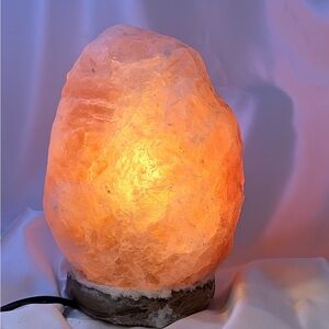✨ Himalayan Salt Rock Lamp – Natural Glow + Wood Base  - Natural Orange Glow